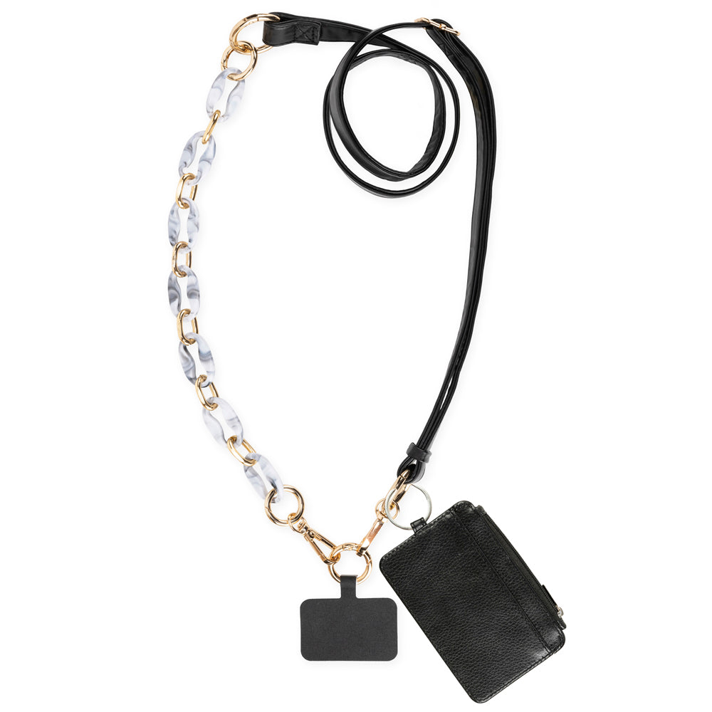 Black Crossbody with detachable Tesa Gray Marble Wristlet