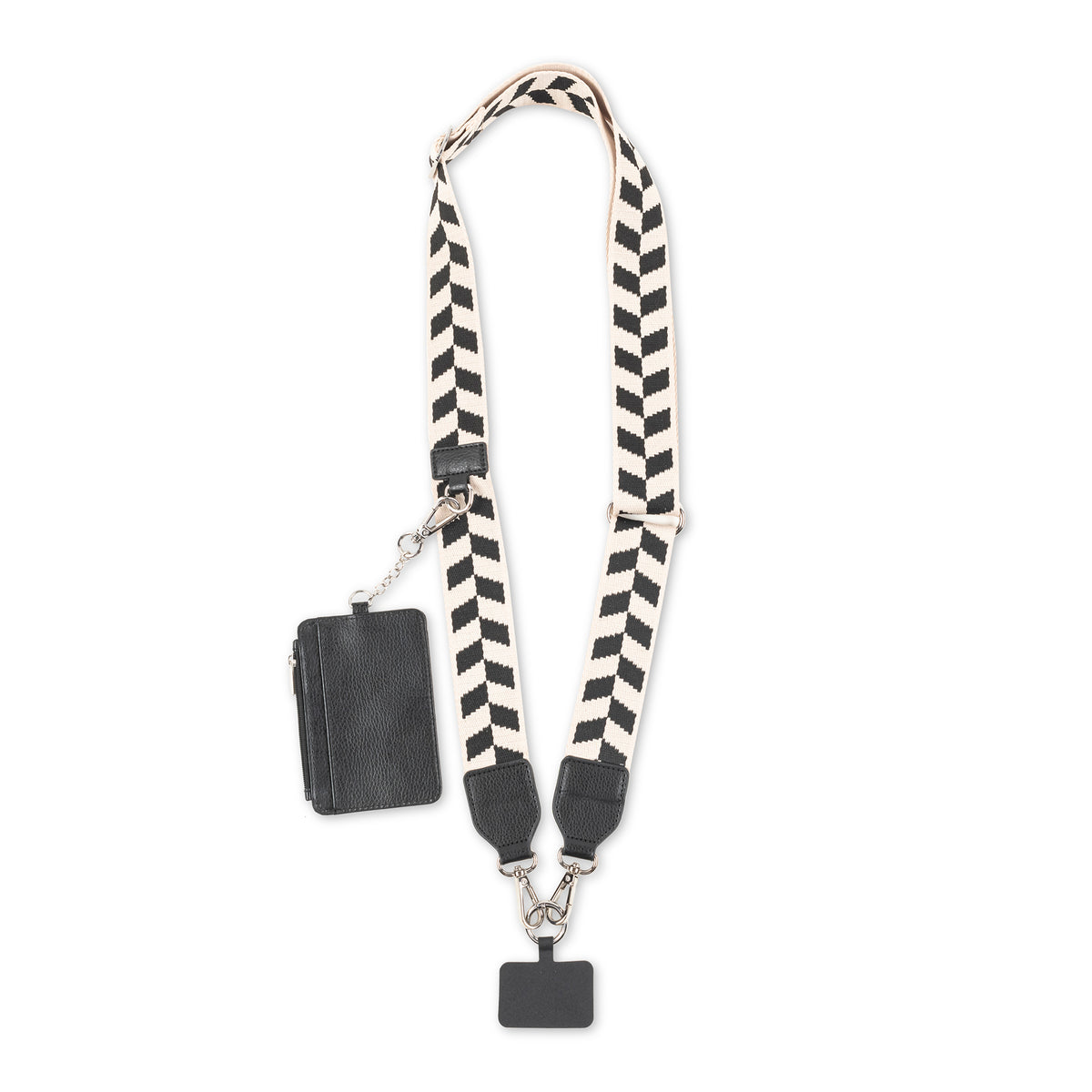 Black & White Ricrac Woven Lanyard with detachable Pocket & Wristlet