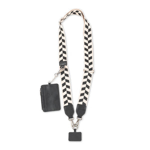 Black & White Ricrac Woven Lanyard with detachable Pocket & Wristlet